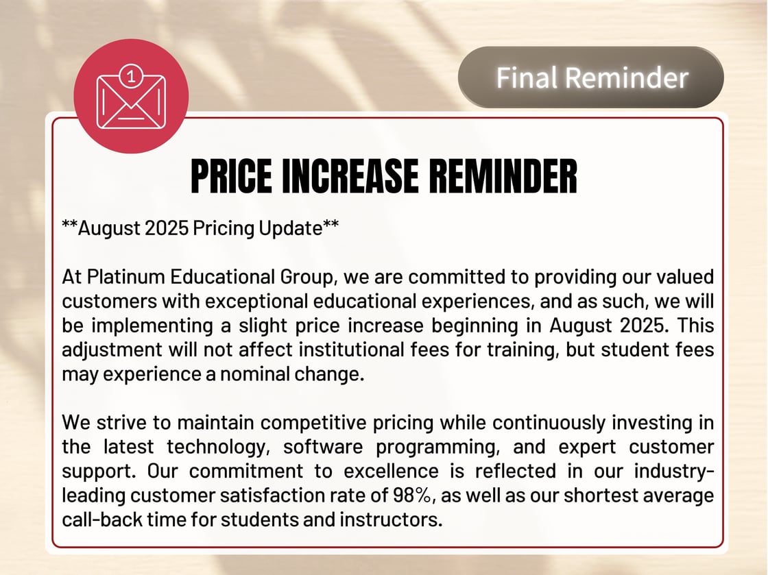 Price Increase July 2025 newsletter